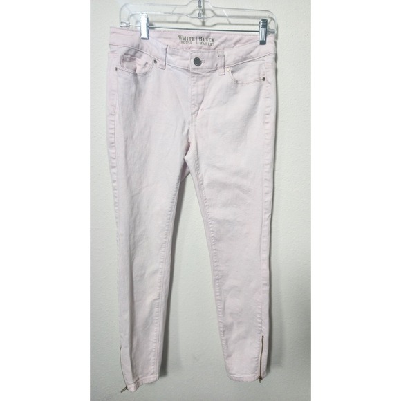 White House Black Market Denim - White House Black Market Pink Jeans Size 6 Skinny Ankle Gold Zip Leg Metallic